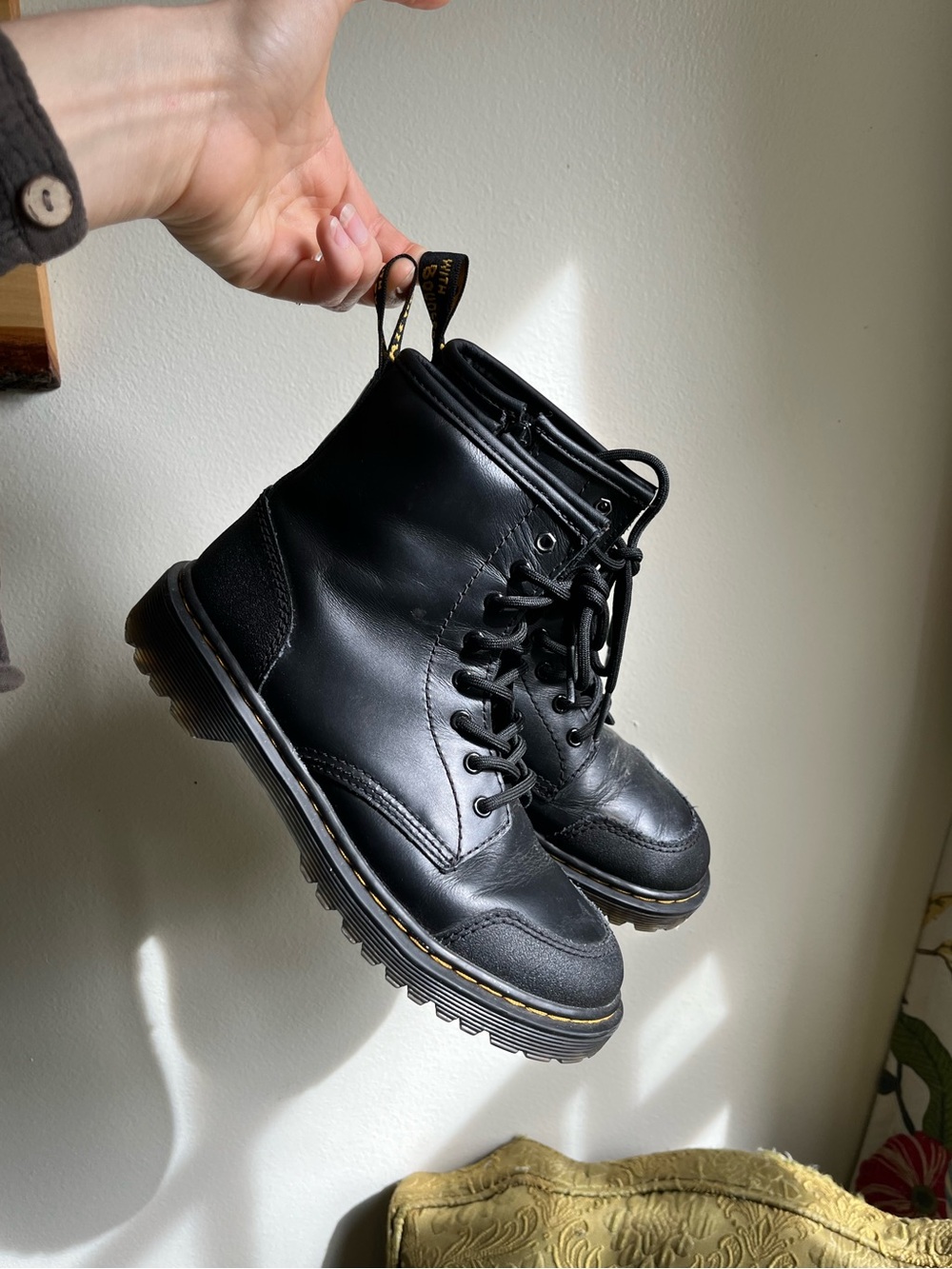 Kids Dr Martens Black Combat Boots Zip Up US3